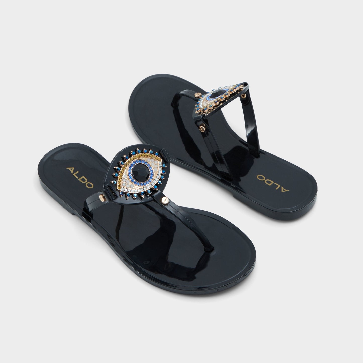 Ebariel Black/Gold Multi Women's Jelly Sandals & Flip Flops - T-strap sandal Aldo Black/Gold Multi