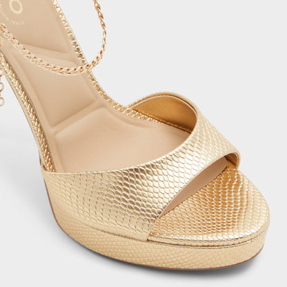 Afumeth Gold Women's Platform sandals - Strappy heeled sandal, Stiletto platform Aldo Gold