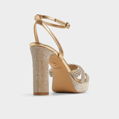 Shimma Gold Women's Iridescent metallics - Strappy heeled sandal, Platform Aldo Gold