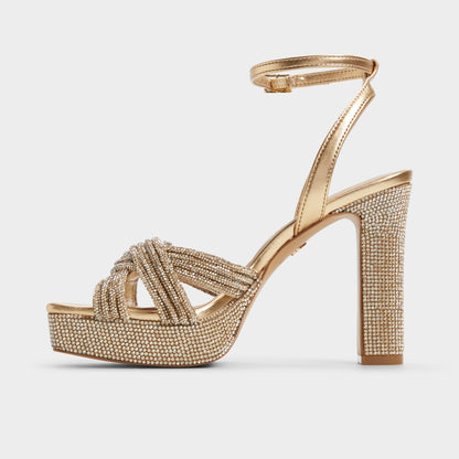 Shimma Gold Women's Iridescent metallics - Strappy heeled sandal, Platform Aldo Gold