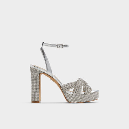 Shimma Silver Women's Iridescent metallics - Strappy heeled sandal, Platform Aldo Silver