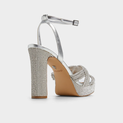 Shimma Silver Women's Iridescent metallics - Strappy heeled sandal, Platform Aldo Silver