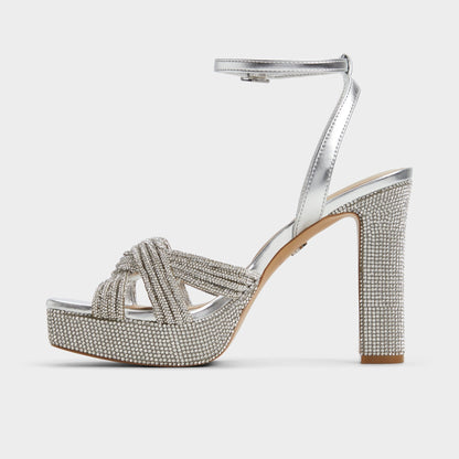 Shimma Silver Women's Iridescent metallics - Strappy heeled sandal, Platform Aldo Silver