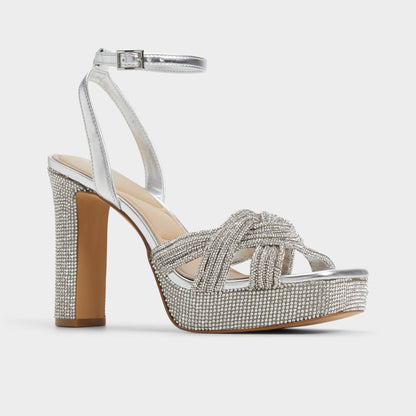 Shimma Silver Women's Iridescent metallics - Strappy heeled sandal, Platform Aldo Silver