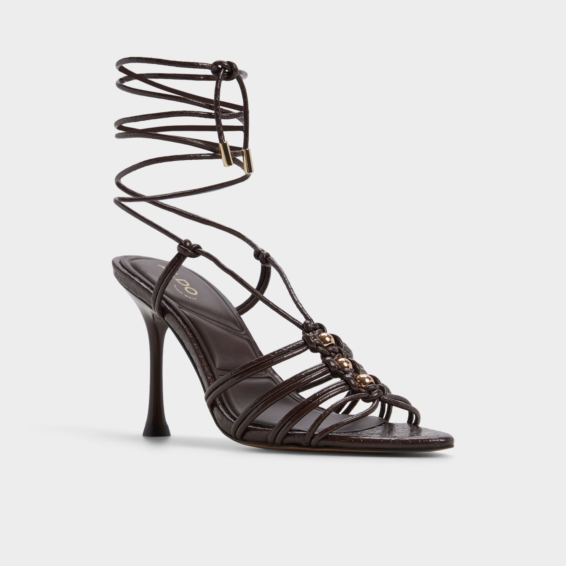 Curacao in Dark Brown - Strappy heeled sandal, Stiletto heel Aldo Dark brown