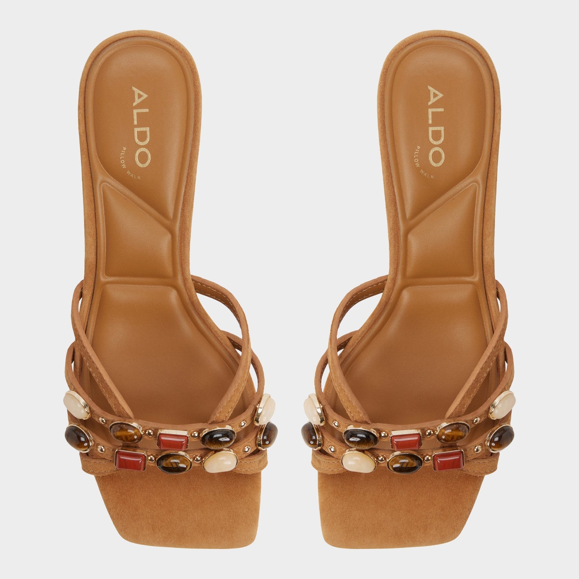 Jemstone in Medium Brown - Strappy heeled sandal, Block heel Aldo Medium brown