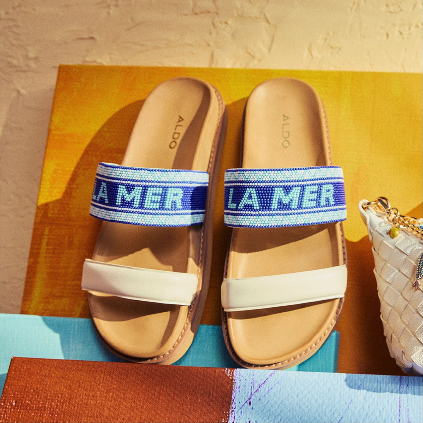 Beachvacay White/Blue Women's Footbed sandals - Slide sandal, Footbed sandal Aldo White/Blue