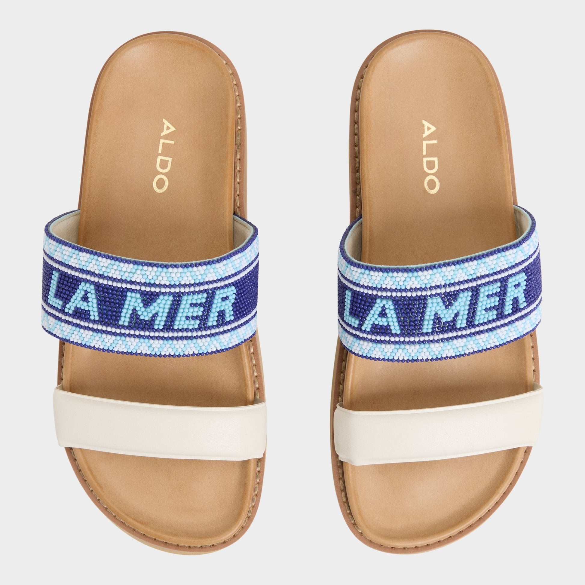 Beachvacay White/Blue Women's Footbed sandals - Slide sandal, Footbed sandal Aldo White/Blue