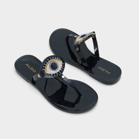 Ebariel Black/Gold Multi Women's Jelly Sandals & Flip Flops - T-strap sandal Aldo Black/Gold Multi