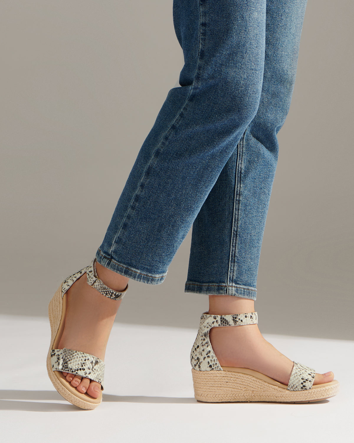 ABEO Footwear Riviera Ankle Sandal Snake Print Leather